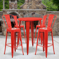 Flash Furniture CH-51090BH-4-30CAFE-RED-GG 30" Round Metal Bar Table Set in Red